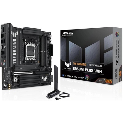 Дънна платка Asus TUF Gaming B850M-PLUS Wi-Fi, B850, AM5, DDR5, PCI-E 5.0 (DP&HDMI), 4x SATA 6Gb/s, 3x M. 2 slots, 3x USB 3.2 Gen 2 Type-A, 1x USB 3.2 Gen 2x2 Type-C, Wi-Fi 6E, Bluetooth 5.3, 2.5GbE LAN, Micro ATX (90MB1IY0-M0EAY0)