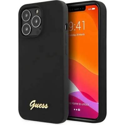 GUESS Кейс Guess GUHCP13XLSLMGBK за iPhone 13 Pro Max 6.7", черен / черен, твърд, Silicone Script Gold Logo (GUE002919-0)