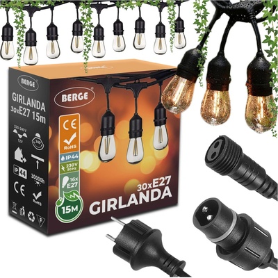 BERGE Zahradní girlanda 15m + 31x 1W LED žárovka BG1530