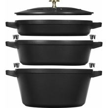 Staub Cocotte 3 ks sada litinového hrnce pánve a pekáče černá 24 cm