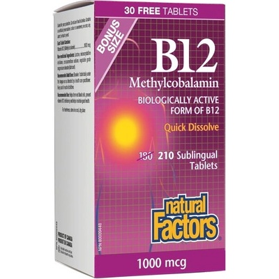 Natural Factors B12 Methylcobalamin Витамин В12 (метилкобаламин) x 210 сублингвални таблетки (8700 NF)