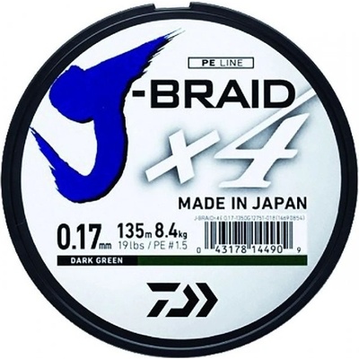 Daiwa Šnúra J-Braid 4 Tmavo Zelená 135m 0,25mm 14,4kg