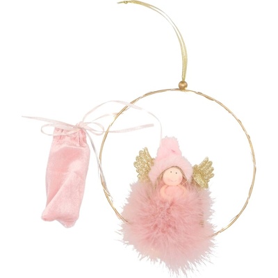 Textilomanie LED závěsný růžový anděl FLUFFY, 17 cm