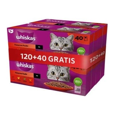 Whiskas Classic Meals kompletní krmivo pro dospělé kočky v omáčce 120x85 g + 40 sáčků