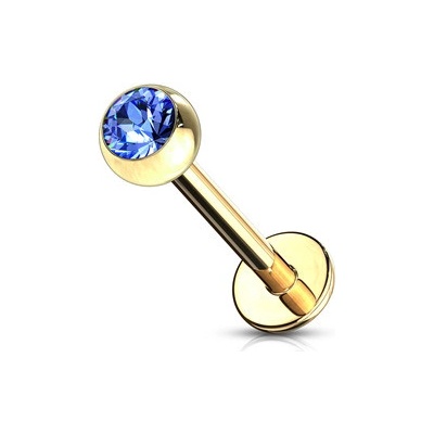 Šperky4U Pozlacený piercing do brady labreta, tmavě modrý zirkon LB1033-B
