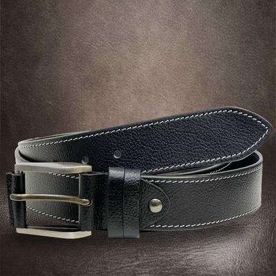 Pánský prošitý černý kožený pásek DOUBLE HUNTERS Leather s monogramem ražba Luxusní kožený pásek s ražbou vlastního monogramu