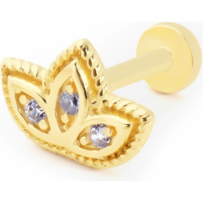 Lillian Vassago Zlatý piercing labreta lotosový květ se zirkony LLV92-GPI058LB
