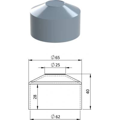 Vonkajšia krytka guľatá ø 62 mm, plastová PE, sivá