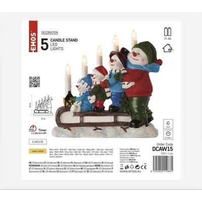 Emos DCAW15 5 LED svietnik snehuliaci 24 cm 2x AA vnútorná teplá biela
