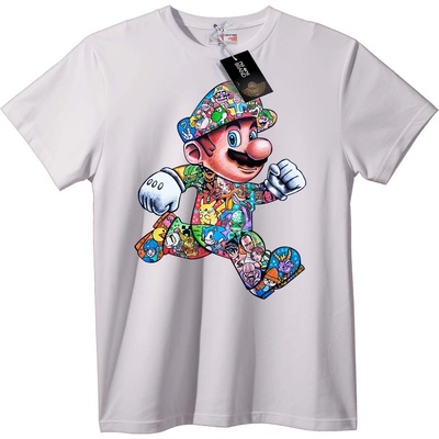 NOONEBRAND Тениска Mario Колаж Герои - 2XL, White