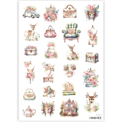 MINIMEE Papírové samolepky v aršíku A5 Shabby Chic B100