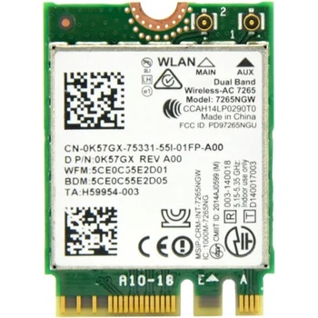 Intel Dual Band Wireless-AC 7265 802.11ac, Dual Band, 2x2 Wi-Fi + Bluetooth 4.0 - (7265NGW)