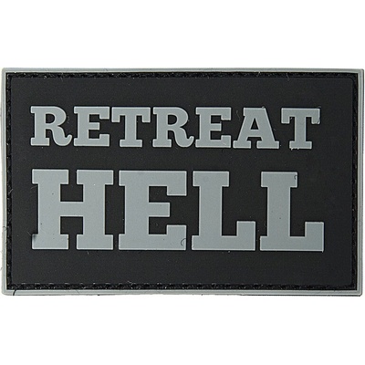 Gumená nášivka 101 Inc nápis Retreat Hell - čierna-sivá