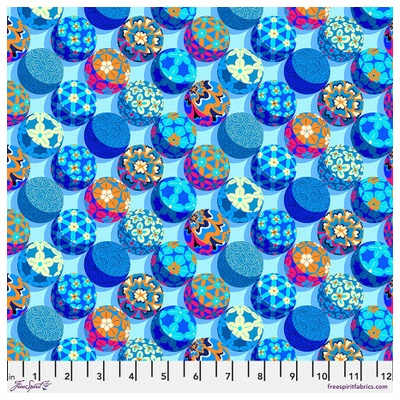Bavlněná látka geometrická modrá | Sam Wilde – Florescence – Posy Pompons Hyacinth