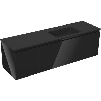 Orio баня шкаф 160 см с мивка Otis дясна, 1S, 1D, черен гланц/черен мат - 91A13-16047-3-BBFF70-W18P71 (91A13-16047-3-BBFF70-W18P71)