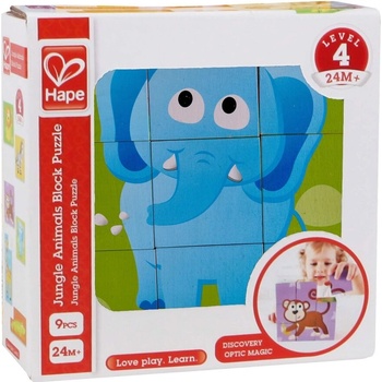 Hape Дървен пъзел с кубчета, Hape, Джунгла, 9 части (H1619)