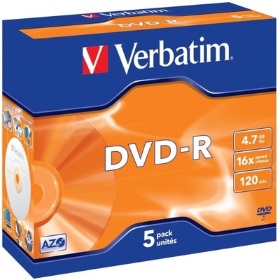 Verbatim Медия Verbatim DVD-R AZO 4.7GB 16X MATT SILVER SURFACE (5 PACK) (43519)