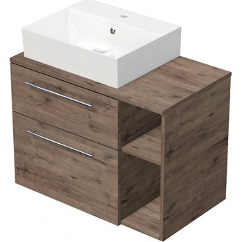 INTEDOOR Skříň+umyvadlo BEE, úchyt chrom, š. 80 cm, regál vpravo, dub Wellington