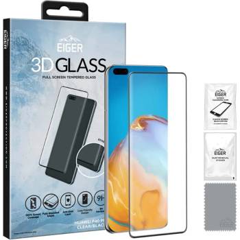 Eiger 3D Glass Full Screen Tempered Glass Screen Protector - калено стъклено защитно покритие с извити ръбове за целия дисплей на Huawei P40 Pro (черен-прозрачен)