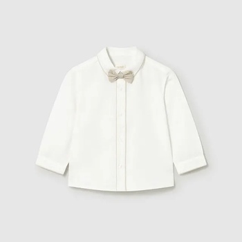 MAYORAL Бяла риза дълъг ръкав официална с бежова папийонка за бебе момче Mayoral