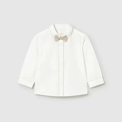 MAYORAL Бяла риза дълъг ръкав официална с бежова папийонка за бебе момче Mayoral