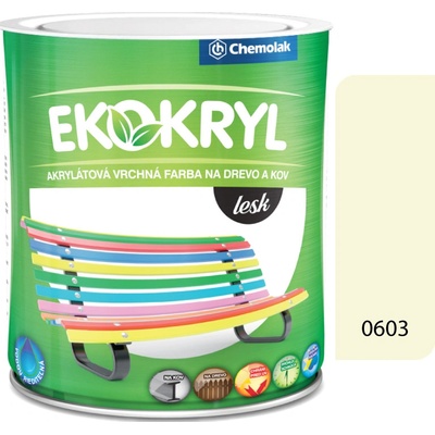 Chemolak Ekokryl Lesk V2062 0603 slonová kosť vrchná akrylátová farba na drevo a kov 0,6l
