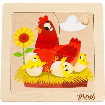 Pino Дървен мини пъзел Pino - Кокошка и пиленца, 4 части (4733-6)