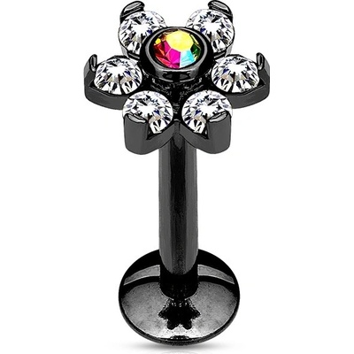 Šperky4U černý piercing do brady labreta kytička LB1078-1206