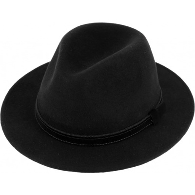 Fiebig Headwear since 1903 Cestovní voděodolný klobouk vlněný s menší krempou s koženou stuhou černý