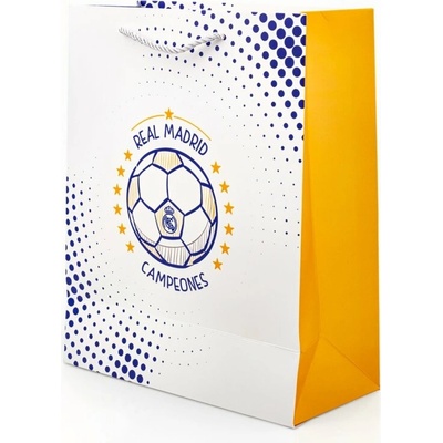 Real Madrid FC Darčeková papierová taška Real Madrid, Campeones, biela, 18×23 cm