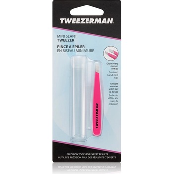 Tweezerman Mini Slant пинсета със скосен връх мини с калъфка за пътуване Neon Pink