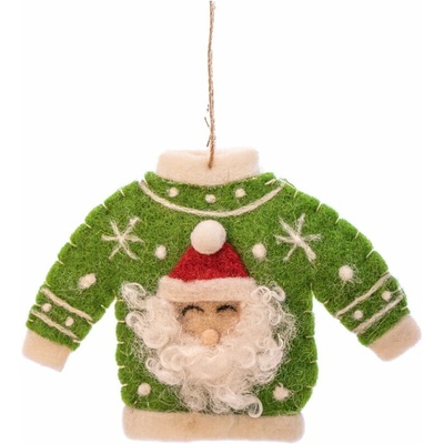 Sass & Belle Textilná ručne vyrobená vianočná ozdoba 12 cm Santa Jumper