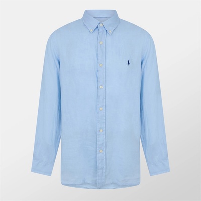 Ralph Lauren Риза с дълъг ръкав Polo Ralph Lauren Linen Long Sleeve Shirt - Office Blue
