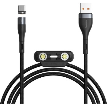 Baseus Кабел Baseus Zinc Magnetic Safe Fast Charging Data Cable (CA1T3-AG1), от USB A(м) към Lightning(м)/USB C(м)/microUSB(м), магнитни накрайници, 1m, черен (CA1T3-AG1 / 48156)