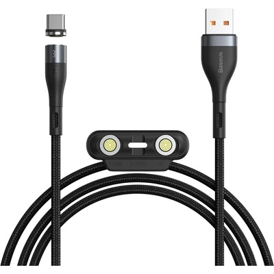 Baseus Кабел Baseus Zinc Magnetic Safe Fast Charging Data Cable (CA1T3-AG1), от USB A(м) към Lightning(м)/USB C(м)/microUSB(м), магнитни накрайници, 1m, черен (CA1T3-AG1 / 48156)
