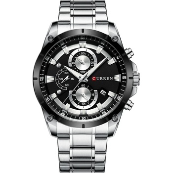 Curren Мъжки часовник Curren Velary, Неръждаема стомана, Хронограф, Сребрист / Черен (CURREN-8360-SILVER-BLACK)