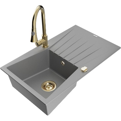 Mexen Cesar гранитна мивка с 1 корито с отцедник и кухненски смесител Elia, сив - 6514-71-670101-50 (6514-71-670101-50)