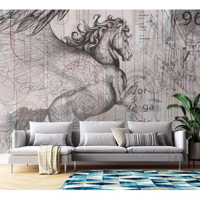Gario Fototapeta Pegasus - vystrašený kôň na abstraktnej grafike Materiál: Vliesová, rozmery 200 x 140 cm