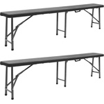 vidaXL Сгъваеми градински пейки, 2 бр, 180 см, HDPE, черни (48832)