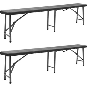 vidaXL Сгъваеми градински пейки, 2 бр, 180 см, HDPE, черни (48832)