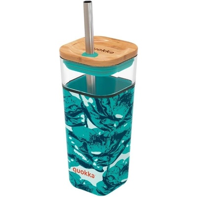 Quokka Skleněný pohár s brčkem Liquid Cube Water 540 ml