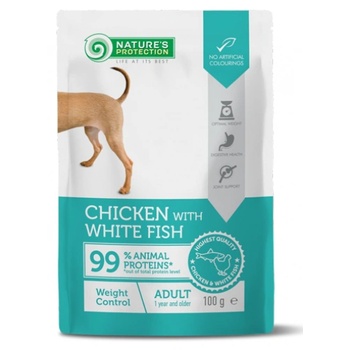 AKVATERA Nature's Protection ADULT Chicken White fish - Weght Control, пауч за пораснали кучета с пиле и бяла риба, специално предназначена за контрол на теглото, Литва - 100 гр