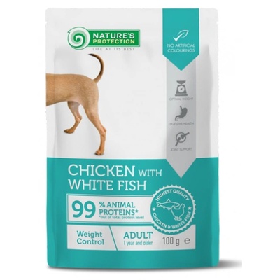 AKVATERA Nature's Protection ADULT Chicken White fish - Weght Control, пауч за пораснали кучета с пиле и бяла риба, специално предназначена за контрол на теглото, Литва - 100 гр