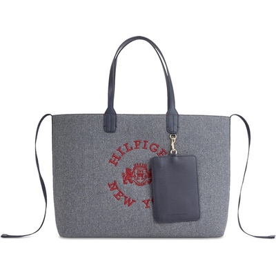 Tommy Hilfiger Дамска чанта Tommy Hilfiger Iconic Tommy Tote Wool Logo AW0AW15576 Grey Line PSE (Iconic Tommy Tote Wool Logo AW0AW15576)