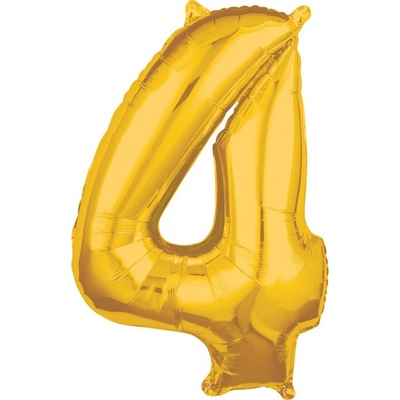 PartyDeco Fóliový balón narodeninové číslo 4 zlatý 86cm