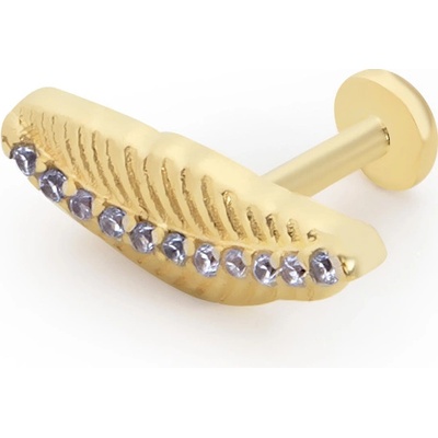 Lillian Vassago Zlatý piercing labreta pírko zdobené zirkony LLV92-GPI116LB