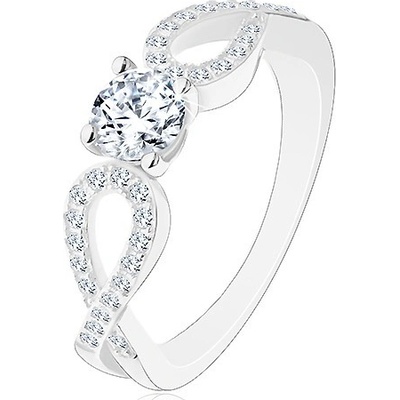 Šperky eshop prsten ze stříbra 925 zvlněná propletená ramena čirý zirkon J10.17