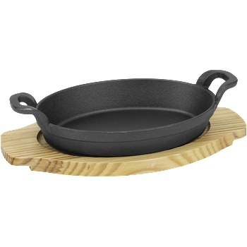 HORECANO HORECANO-Чугунена шола с дръжки овал на дървена подложка 21x15xh4cm (HC-931310) (242927) (01931310)