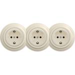 Kliklap - Тройна ретро домашна розетка с рамка SCHUKO 230V бежова (KA0136B)