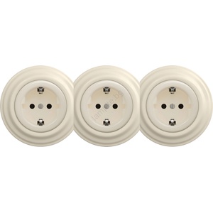 Kliklap - Тройна ретро домашна розетка с рамка SCHUKO 230V бежова (KA0136B)